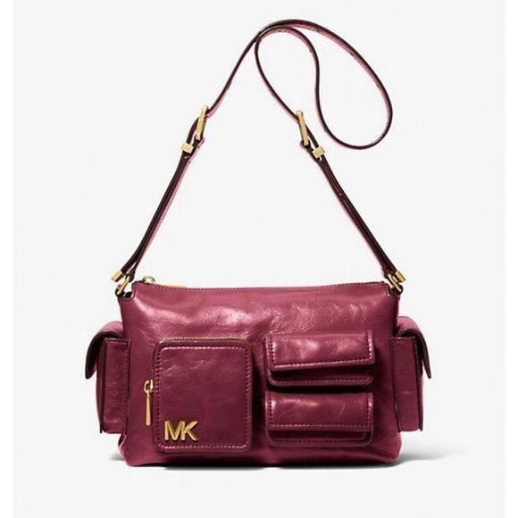 Michael Kors Dakota Multi Pocket Shoulder Bag Mulberry Leather Buckle Strap NWT - Picture 1 of 15